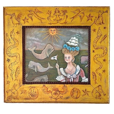 The Mariners Muse Folk Art Painting In a Tattoo Painted Frame by Dee Sprague  - Image 1 of 4