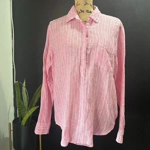 Vtg 90s Gap 100% Linen Pink Pinstripe Collared Button Down Shirt Large Classic - Picture 1 of 7