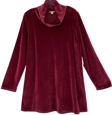 J. Jill Pure Jill Burgundy Velour Cowl Neck Pullover Tunic Top Dressy size L - Image 1 of 4