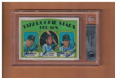 Tarjeta de béisbol de novato Topps 1972 autografiada por Carlton Fisk & Cooper firmada por Beckett Foto 1 de 2