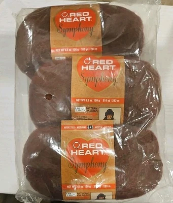 New Red Heart Yarn Symphony 3 pc Lot 3.5 oz each Redwood ART N391 - Image 1 of 4