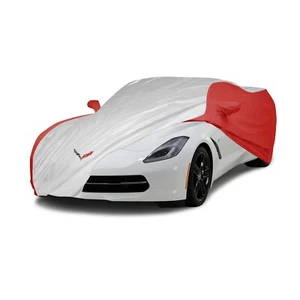 Car Cover with C7 Logo for 2014-2019 Corvette Intro-Tech Red Silver - Picture 1 of 8