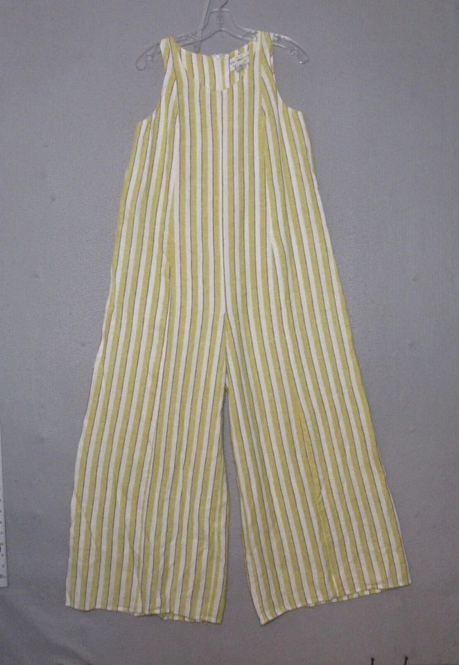 Rachel Zoe Jumpsuit 2 Yellow White Stripe Linen Coastal Flowy Beachy Relaxed Fit - Image 1 of 4