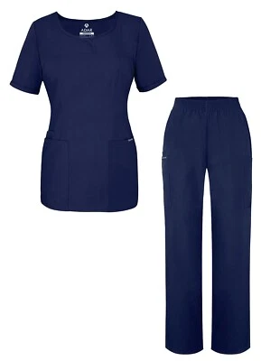 Adar Universal Women's Scrub Set - V-neck Scrub Top Elastic Pull-On Scrub Pants - Image 1 of 4