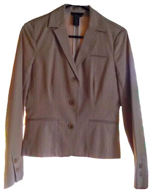 Blazer BCBG Maxazria Beige con Rayas Rojas, Solapa de 3 Botones Talla 4 Foto 1 de 4