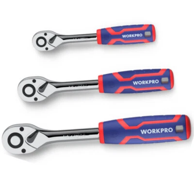 WORKPRO 3PCS 1/4" 3/8" 1/2" Reversible Ratchet Set Quick-Release Ratchet Wrench - Image 1 of 4