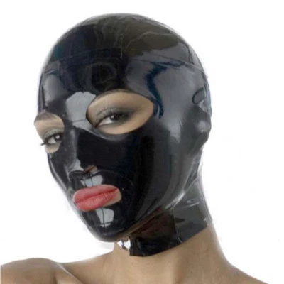 Latex Hood Open Eyes and Mouth Back Zipper for Catsuit Rubber Mask Club Wear - Image 1 of 3