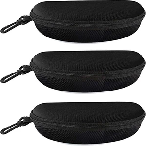 3 Pack Zipper Shell Eyeglasses and Sunglasses Case with Plastic Carabiner Hook - Picture 1 of 12