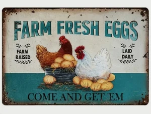 Metal Chicken Coop Sign Wall Decoration Home/Outdoor Farm Fresh Eggs Come & Get - Picture 1 of 3