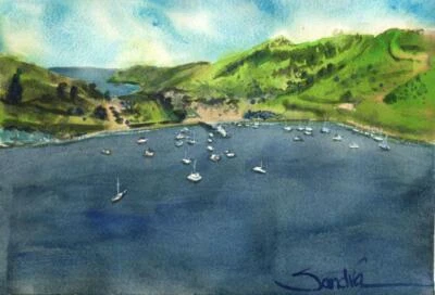 Two Harbors Catalina Island : Sandra Watercolors™ : California Coastal Art Print - Image 1 of 2