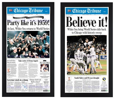 ¡Juego de periódicos de los Medias Blancas de Chicago campeones de la Serie Mundial 2005 ALCS & 2005 enmarcado! Foto 1 de 3