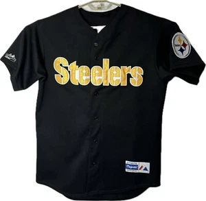 Vintage 90s Majestic Pittsburgh Steeler Baseball Jersey Black Medium Made In USA - Picture 1 of 10