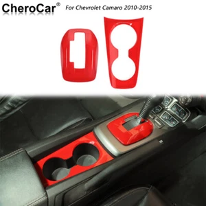 Para Chevrolet Camaro 2010-2015 Panel de cambio de marchas Portavasos Marco Cubierta Borde Rojo - Imagen 1 de 12