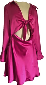Hot Pink Zara Shirt Dress, Cut Out, Tie Front, Long Bell Sleeve L Skater Skirt S - Picture 1 of 4
