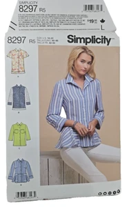 Simplicity 8297 Misses Button Front Shirts 3/4 sleeve Pattern sz 14 - 22 UNCUT - Picture 1 of 5