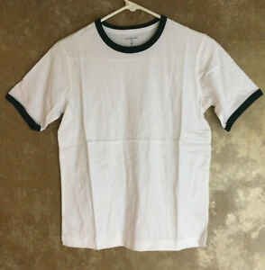 Lands End Boys Ringer T-Shirt White/Evergreen Crew Neck ..Size M(10-12)