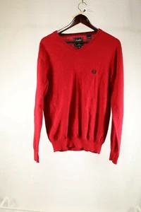 Mens Chaps Cashmere Wool Blend Red V Neck Sweater Medium M EUC - Picture 1 of 3