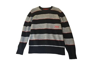Vintage Billabong Wool Sweater Men’s Medium Blue Gray Striped Knit Spellout Y2K - Image 1 of 2