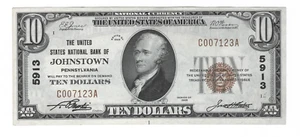 1929 Series $10 National Currency Banknote 5913 US National Bank Johnstown, PA - Picture 1 of 3
