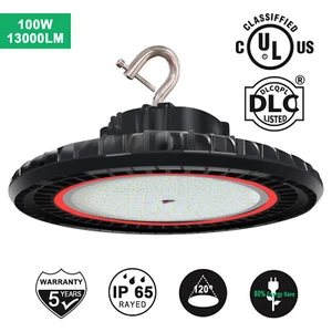 100W Dimmable UFO High Bay LED Light Fixture 5000K for Garage Work Shop 100-277V - Picture 1 of 11