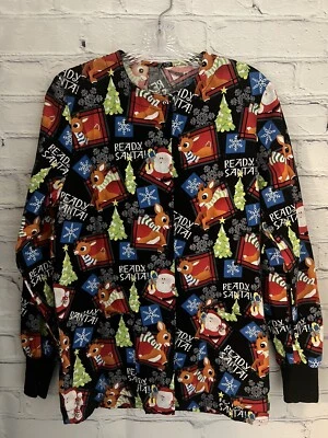 Unbranded Multicolored READY SANTA Scrub Jacket Snap Front Women's Size XS - Image 1 of 4