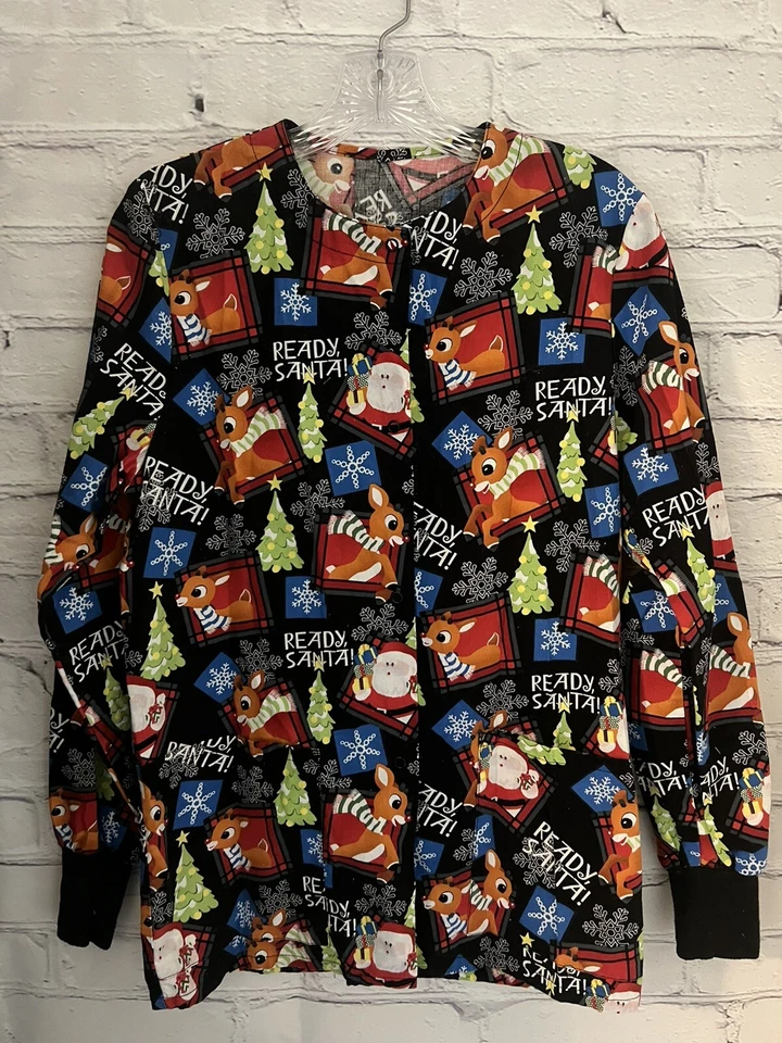 Unbranded Multicolored READY SANTA Scrub Jacket Snap Front Women's Size XS - Image 1 of 4
