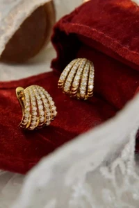 REAL Moissanite 2Ct Round Cut Women's Hoop Earrings 14K Yellow Gold Plated - Picture 1 of 5
