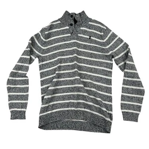 Izod Boys Sz XL 18/20 Black White Cable Knit Mock Neck Pullover Sweater Buttons - Picture 1 of 6