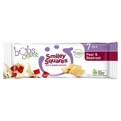 Bubs Organic Smiley Squares 14g - Pear & Beetroot Flavour 7+ Months • 10.05$