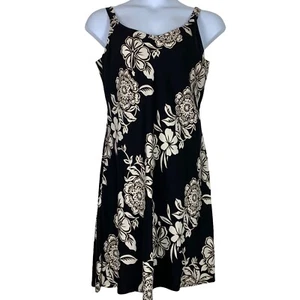 Vintage Hilo Hattie Dress Size Large Floral Sleeveless Knee Length Black White - Picture 1 of 5