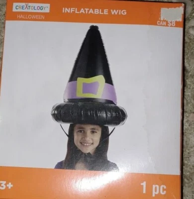 Halloween Dress Up Inflatable Blow Up Wig Hat Black Witch NEW - Image 1 of 2