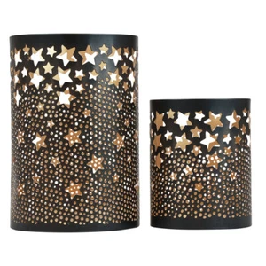 Schwarze Goldene Kerzenhalter Sterne Metall Set Deko Weihnachten Teelicht - Bild 1 von 4