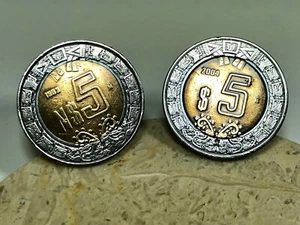 Mexico Coin Cuff Links Mexican 5 Dollars Peso Custom Handmade Cufflinks Jewelry - Picture 1 of 4