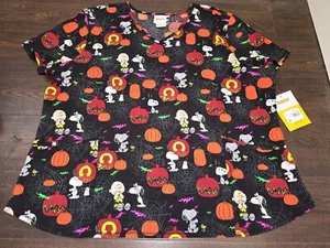ScrubStar Womens Sz 3XL Halloween Charlie Brown Snoopy Medical Dental Scrub Top - Picture 1 of 9