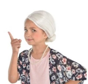 Old Maid Wig Woman Lady White Fancy Dress Up Halloween Child Costume Accessory - Picture 1 of 3