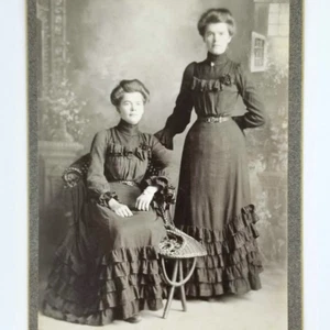 Cabinet Card Photo Women Small Waists Ruffled Dress Painted Backdrop Lincoln NE - Picture 1 of 3