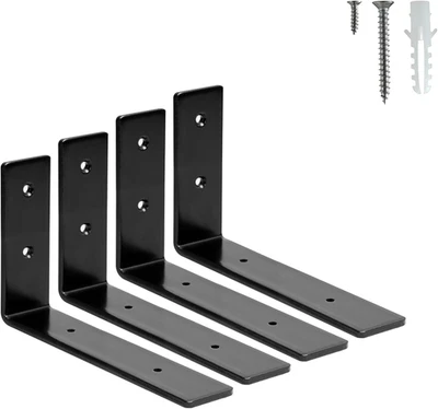 Кронштейны полочные HEART ART упаковка 4 шт. 6 дюймов, L кронштейны для полок, черные сверхпрочные M - Изображение 1 из 4