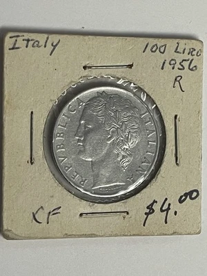 1956 R Italy Stainless Steel 100 Lire Coin Almost Uncirculated Olive Tree - Image 1 of 4