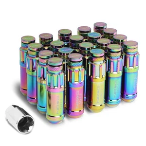 NRG NEO CHROME 20PC M12X1.5 STEEL SPLINE CLOSE END LUG NUTS&DUST CAP+LOCK KEY - Picture 1 of 5