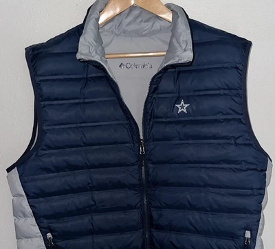 Columbia Dallas Cowboys Duck Down Fill Revirsible Puffer Vest Mens XL Navy Gray - Image 1 of 4