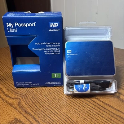 My Passport Ultra Premium Storage Western Digital 1 TB Backup Drive Blue READ! - Image 1 of 4
