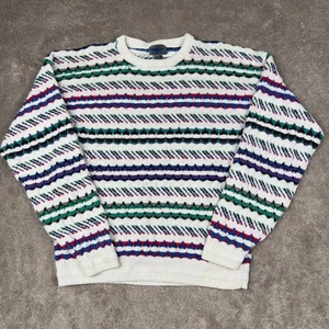 Vintage Etchings Sweater Size L Ramie Cotton White Grandpa 3D 90s Preppy - Picture 1 of 4