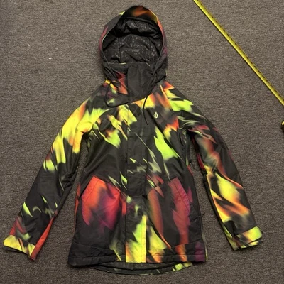 Volcom Snowboard Ski Jacket Womens XS Insulated Gaitor 10k Neon Tye Dye EUC - Image 1 of 4