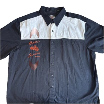Harley Davidson Button Up Shirt Size 3XL Black & White With Orange Stitching - Image 1 of 4