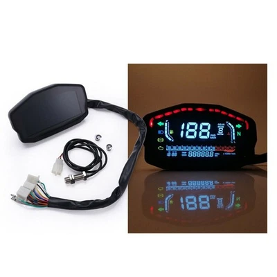 Motorcycle Speedometer Odometer LCD Digital Tachometer KM/H MPH Gauge DC 8-12V - Image 1 of 4