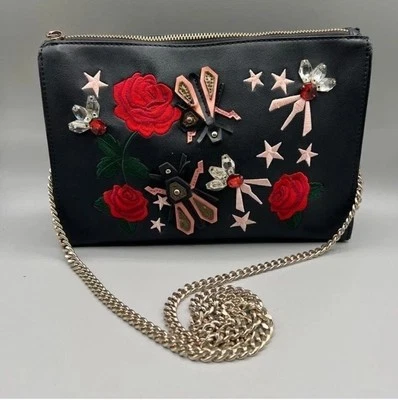 Zara Rose Embroidered Gold Chain Crossbody - Image 1 of 4