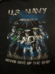 US NAVY Herren XL Hemd "Never Give Up the Ship" Grafikdruck Skelett schwarz - Bild 1 von 10