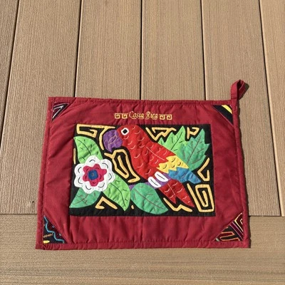 De colección Cosido a Mano Costa Rica Loro Pájaro Mola, Boho Arte de Pared Tapiz Decoración Foto 1 de 4