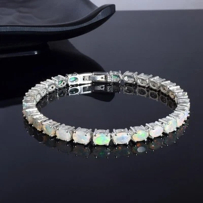 Bracciale tennis con pietre preziose opale etiope naturale in argento... - Immagine 1 di 3
