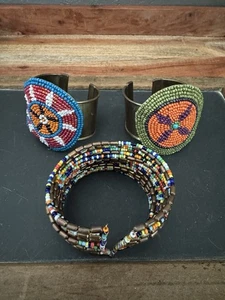 Lot Of Seed Bead Multi Color Southwestern Cuff Bracelets (Native American?) RARE - Picture 1 of 13